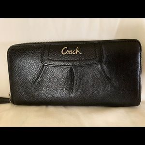 Black leather Coach Zip-Around Wallet